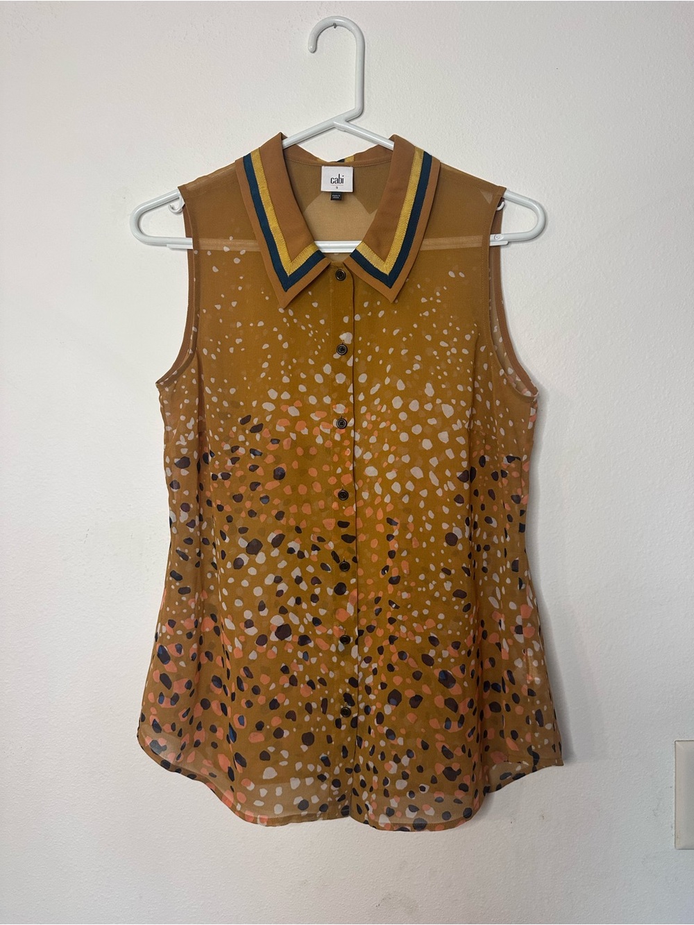 CAbi Mustard Sleeveless Button-Front Top with Striped Collar